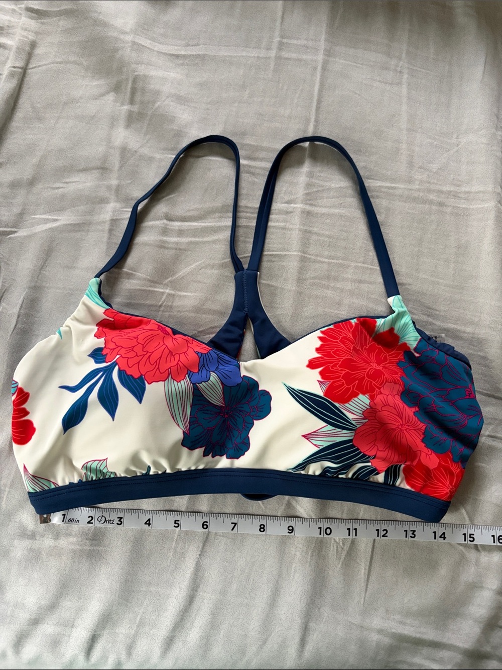 Avia Floral Swim Bikini Top - White with Red & Navy Floral